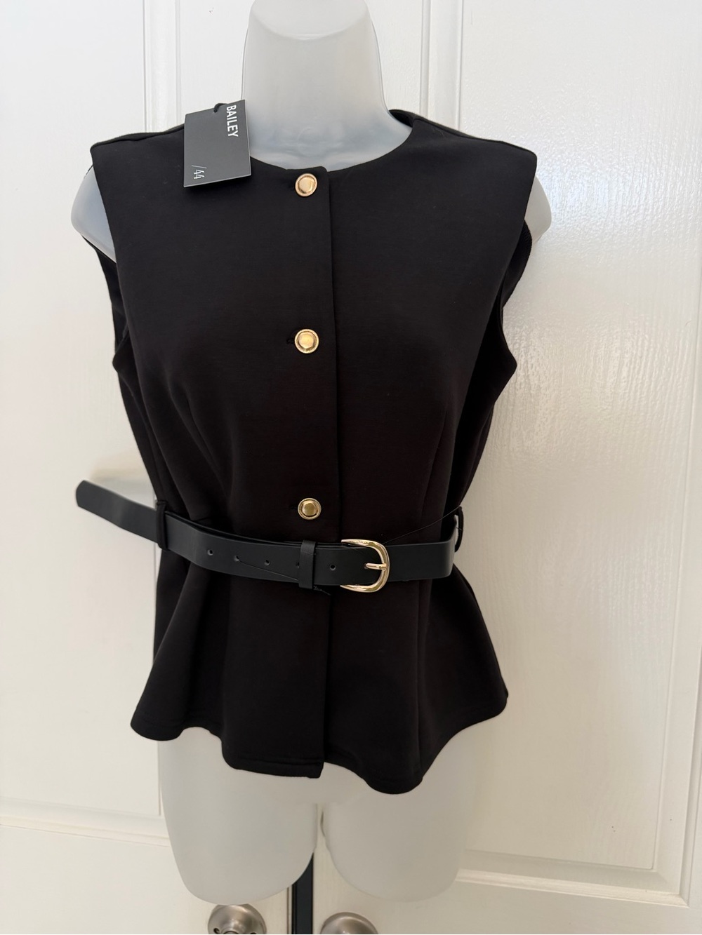 Bailey 44 Black Sleeveless Belted Peplum Top Sz S